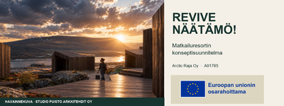 Revive Näätämö! -hankkeen havainnekuva ja Euroopan unionin osarahoittama -tunnus
